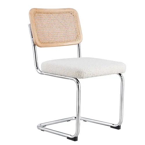 DC-500 dining chair with rattan back and fabric seat chrome legs