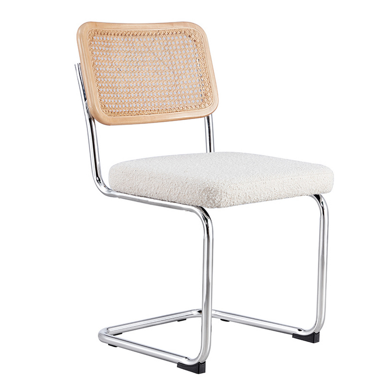 DC-500 dining chair with rattan back and fabric seat chrome legs