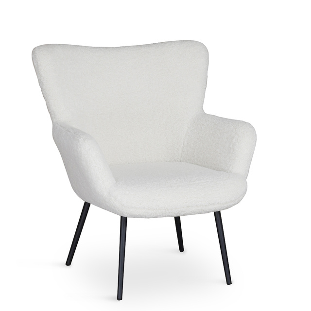 ESOU Padded White Lambwool Fabric Chair with Armrests for Your Living Room or Bedroom LC-2392