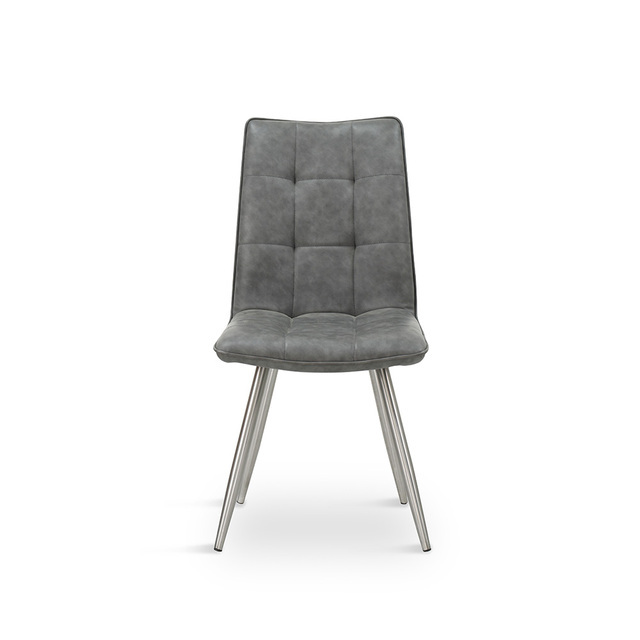 ESOU Grey PU Dining Chair with Brushed Stainless Steel Legs DC-1973