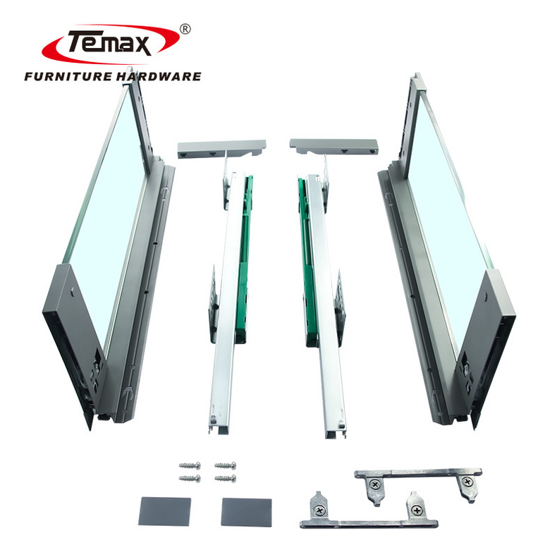 Temax Cabinet Drawer Slide with High Glass Side Panel Soft Close Slim Box Runner