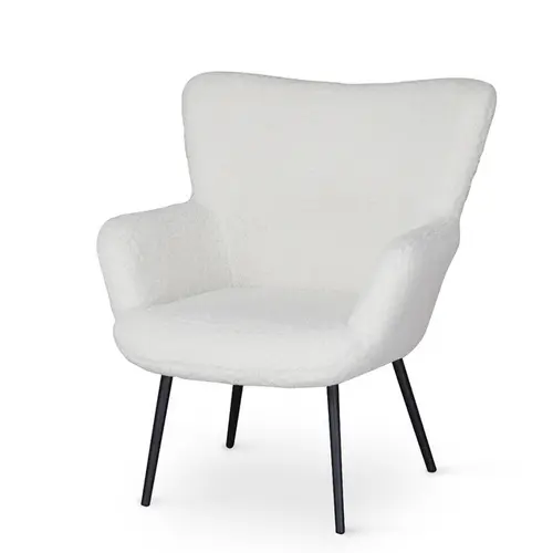 ESOU Padded White Lambwool Fabric Chair with Armrests for Your Living Room or Bedroom LC-2392