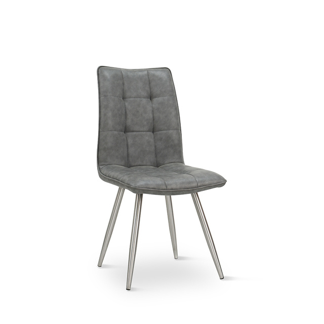 ESOU Grey PU Dining Chair with Brushed Stainless Steel Legs DC-1973