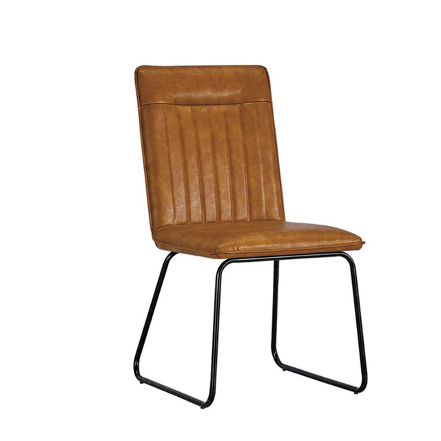 ESOU Brown PU Dining Chair with Black Powder Coated Legs DC-2087