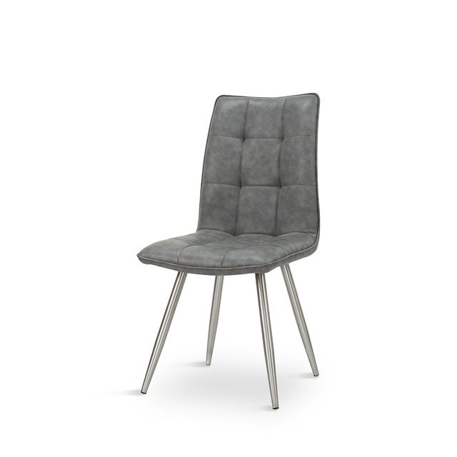 ESOU Grey PU Dining Chair with Brushed Stainless Steel Legs DC-1973