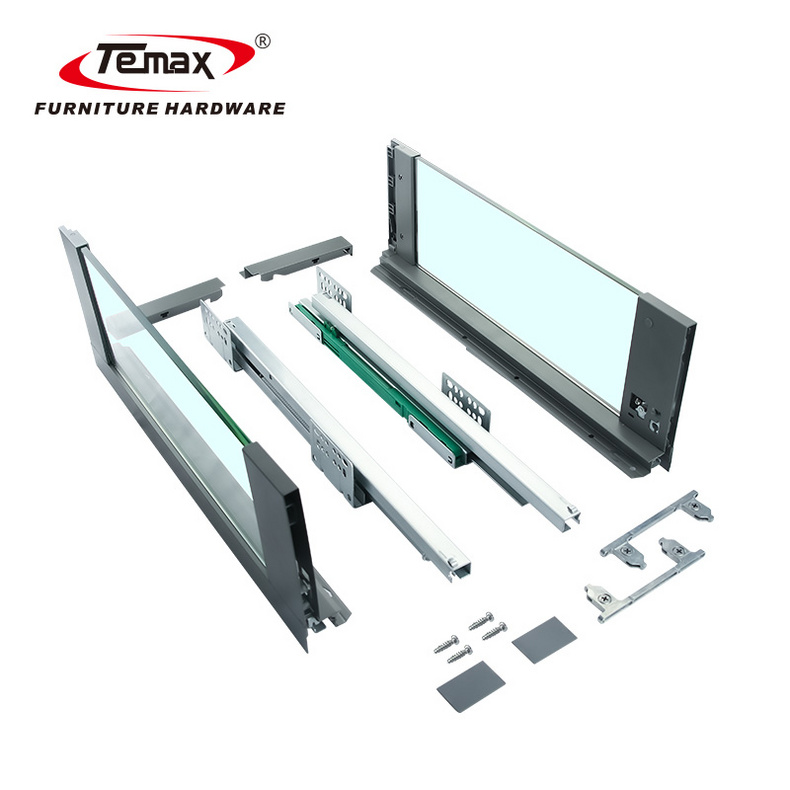 Temax Cabinet Drawer Slide with High Glass Side Panel Soft Close Slim Box Runner