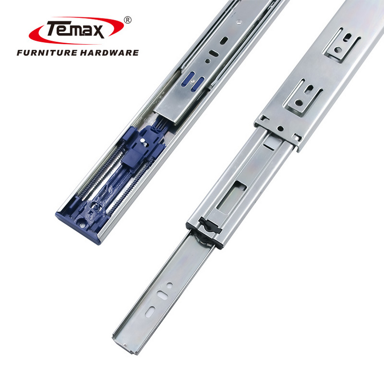 Adjustable Fully Push to Open Ball Bearing 3 fold Drawer Slide Telescopic Channel