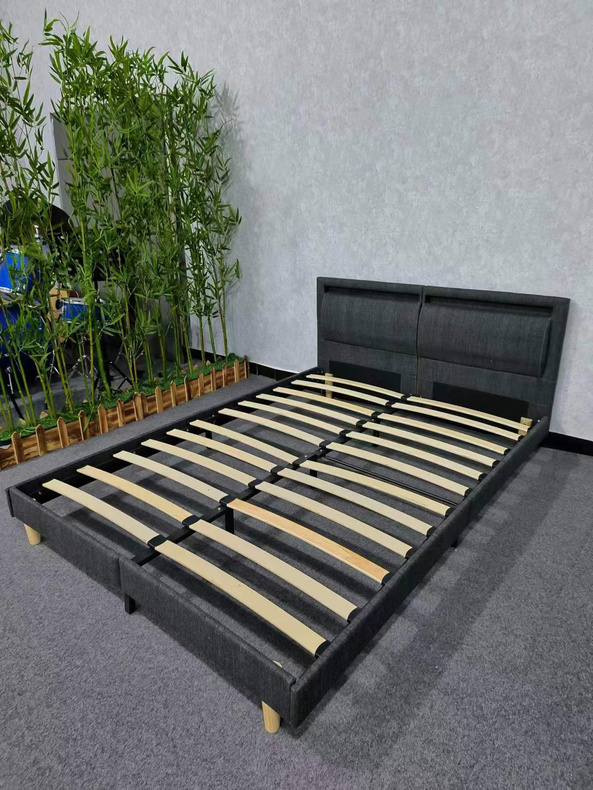 2022 new KD bed frame with LED light velvet fabric bed design