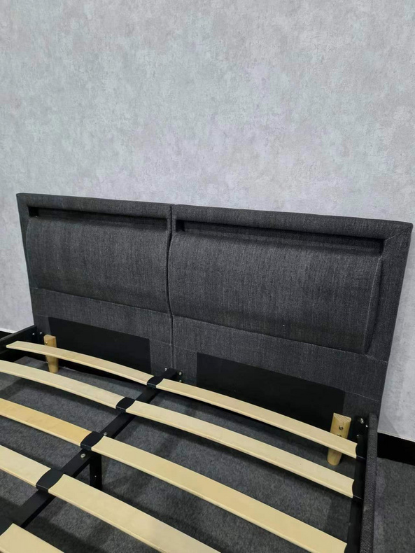 2022 new KD bed frame with LED light velvet fabric bed design