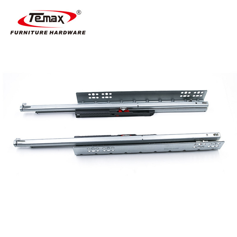 Two fold soft close push open concealed drawer slide with adjusting nail