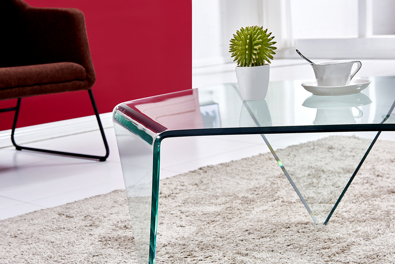 GLASS CURVED COFFEE TABLE