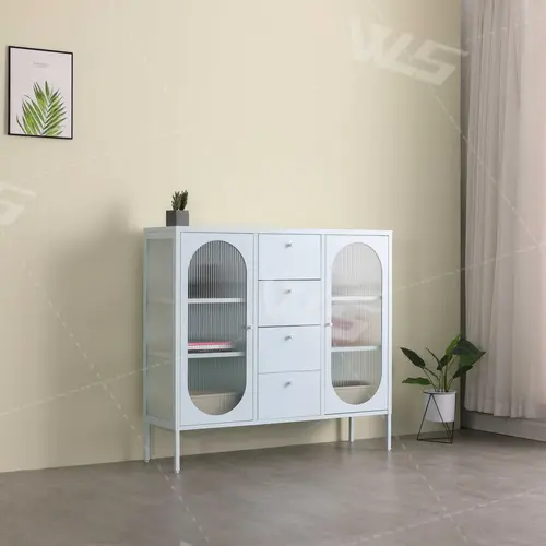 tempered glass metal sideboard with 4 drawers