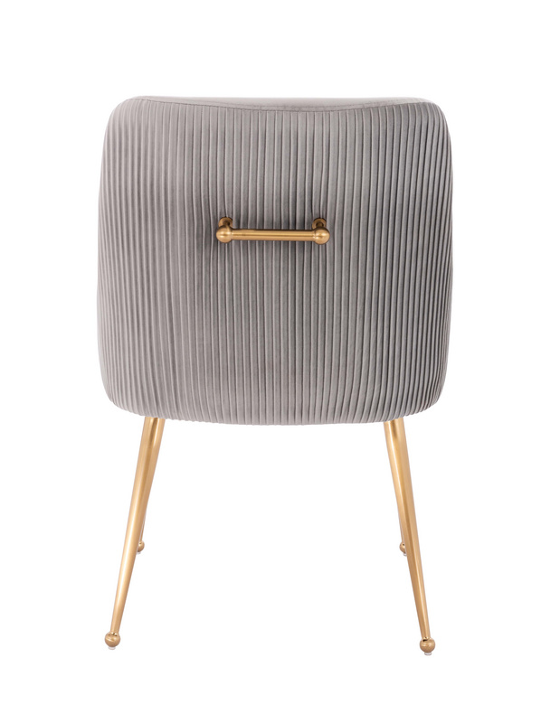 Pleated Velvet Dining Chair with Gold Legs and Handle