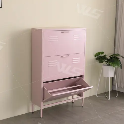 metal shoe storage cabinet with 3 drawers