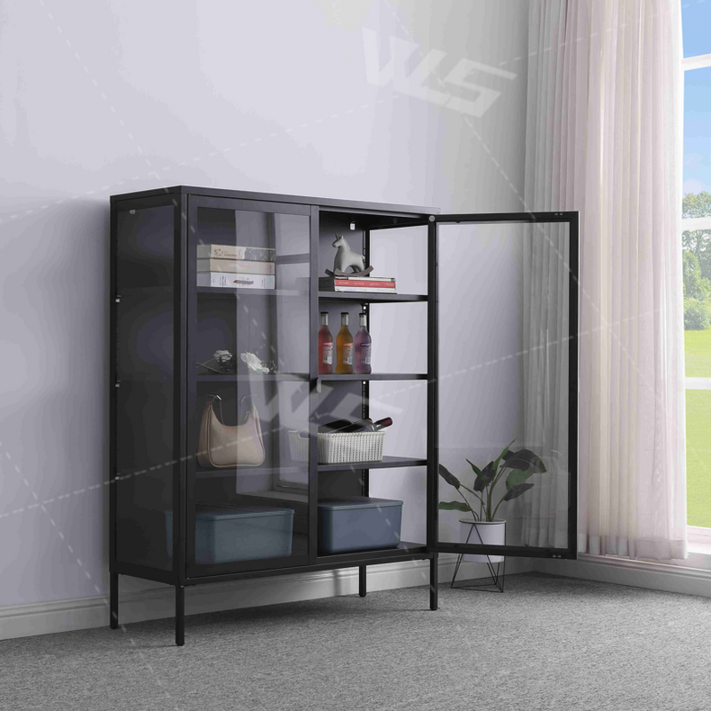 tempered glass metal display wine cabinet