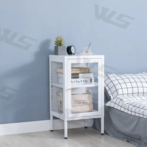 tempered glass metal bedside table night stand