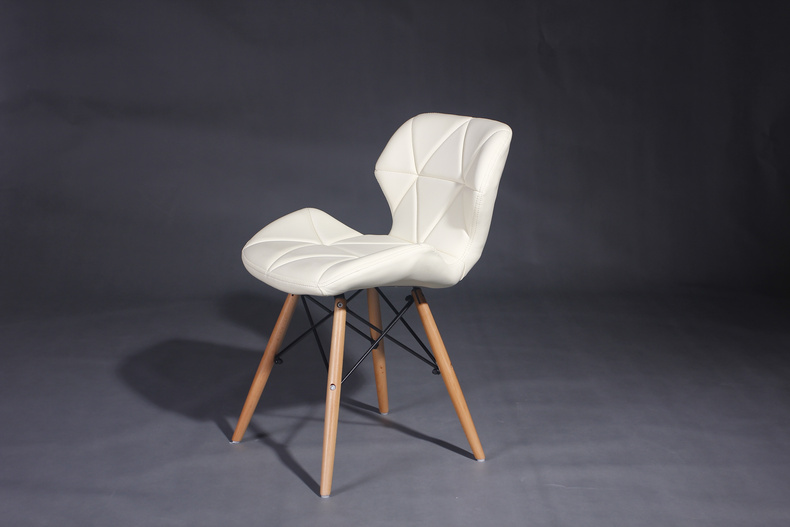 Plastic dinning chair with cushion,wooden leg