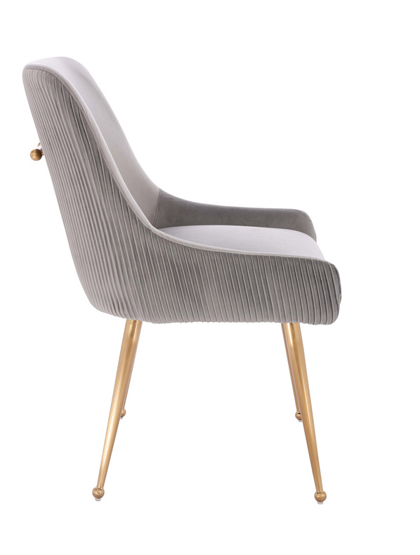 Pleated Velvet Dining Chair with Gold Legs and Handle