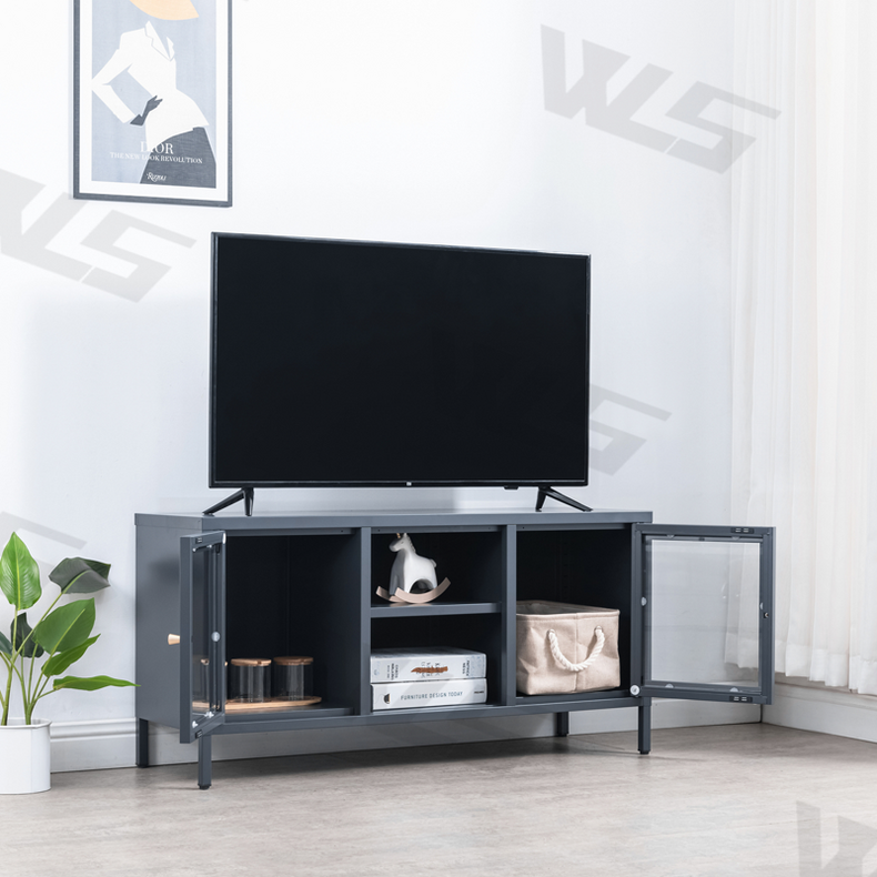 tempered glass metal TV stand cabinet