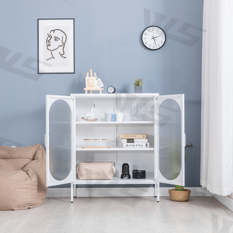 tempered glass storage cabinet metal sideboard