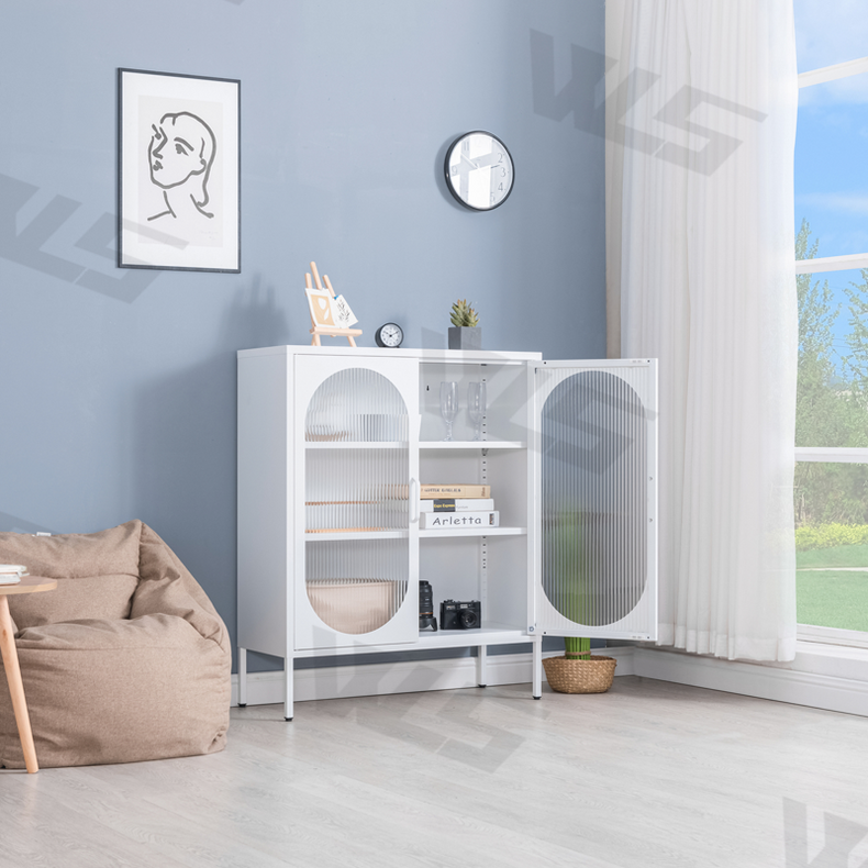 tempered glass storage cabinet metal sideboard