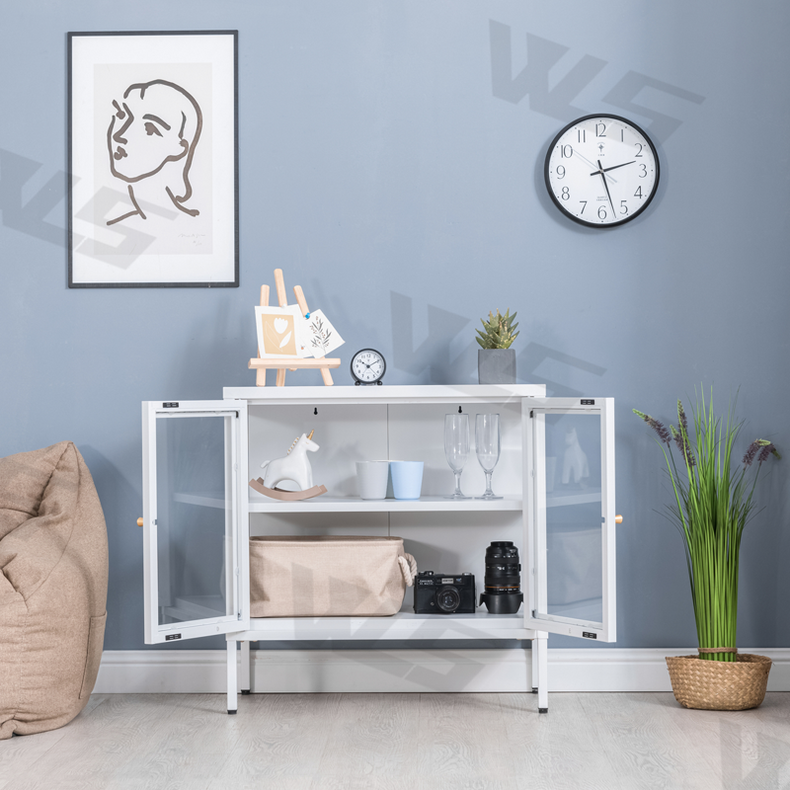 tempered glass metal storage cabinet for living room