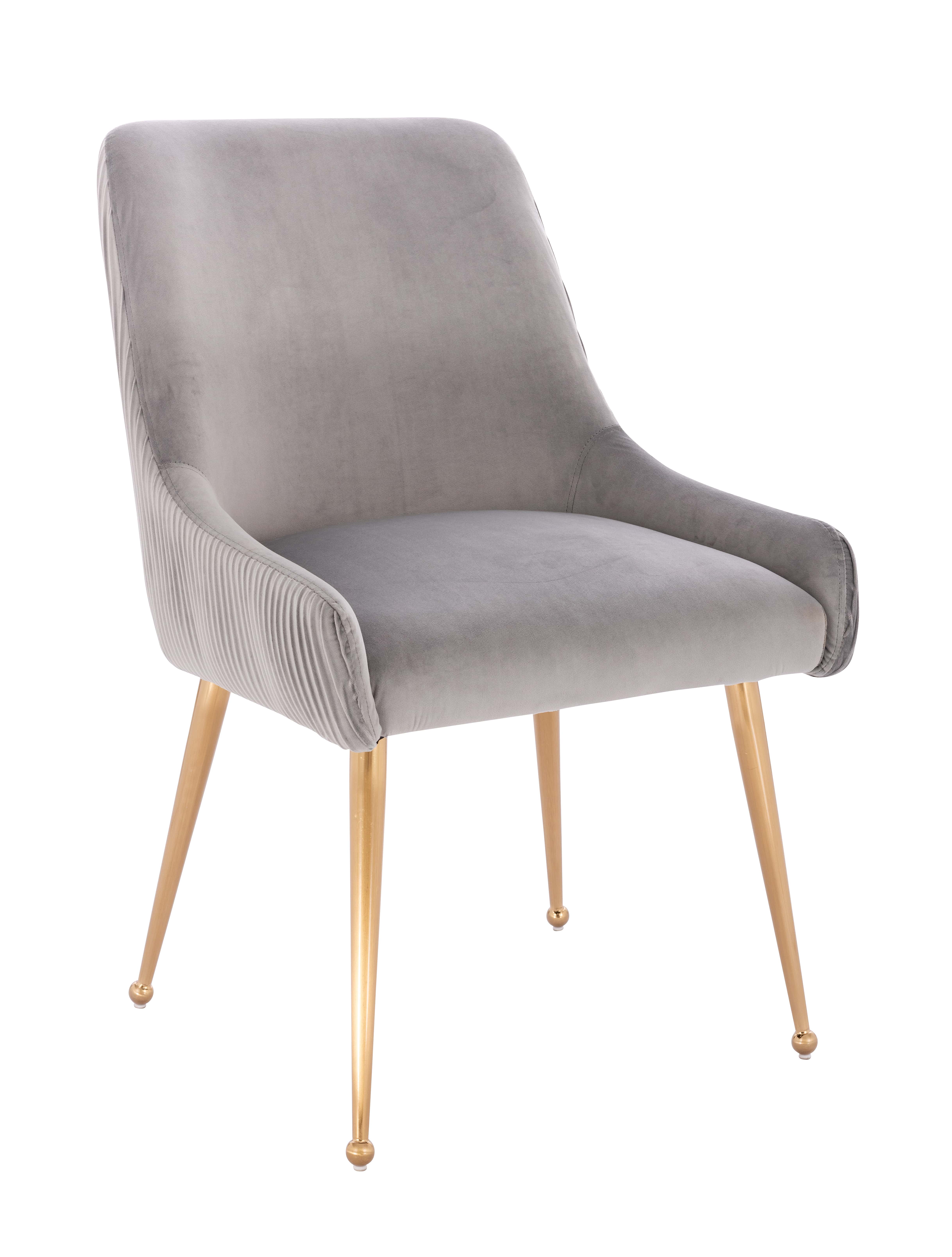 Pleated Velvet Dining Chair with Gold Legs and Handle
