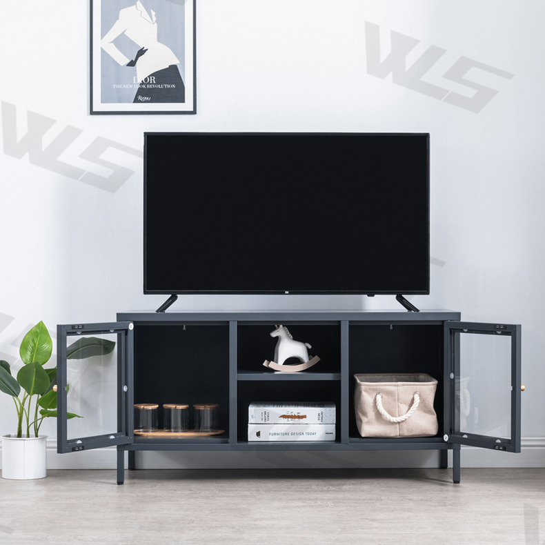 tempered glass metal TV stand cabinet