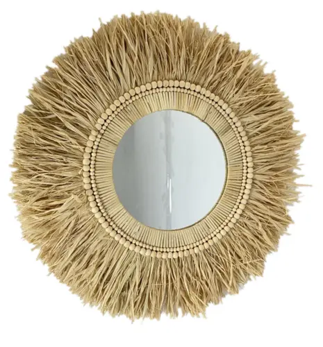 decorative raffia mirror