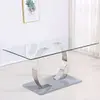 ESOU Modern Rectangular Tempered Glass Dining Table with Stainless Steel Frame DT-9157