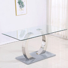 ESOU Modern Rectangular Tempered Glass Dining Table with Stainless Steel Frame DT-9157