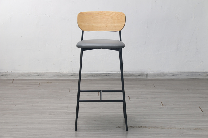 BY-0038 High bar stool wood backrest