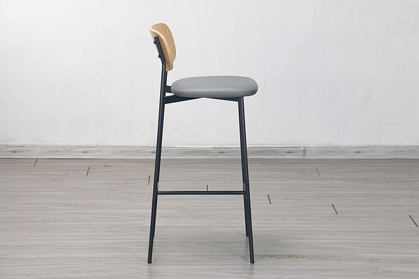 BY-0038 High bar stool wood backrest