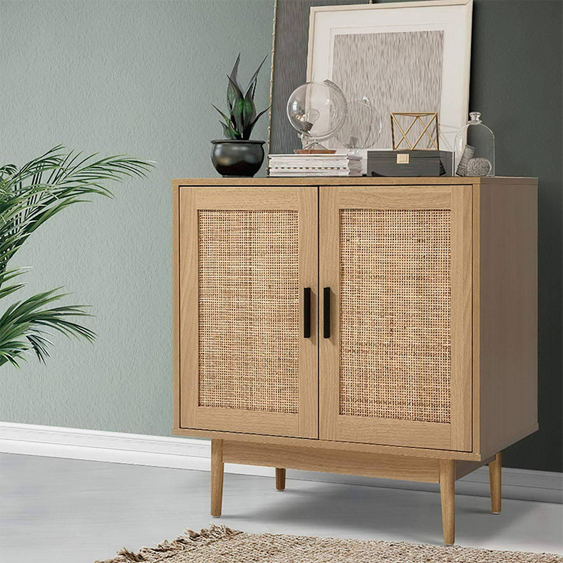 Natural color good quality living room rattan wooden kitchen sideboards buffet cabinets modern