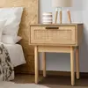 Hot Sale Farmhouse Bed Side Table Bedroom Furniture One Drawer Bedside Table Rattan Wood Frame Nightstand Side Table