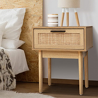 Hot Sale Farmhouse Bed Side Table Bedroom Furniture One Drawer Bedside Table Rattan Wood Frame Nightstand Side Table