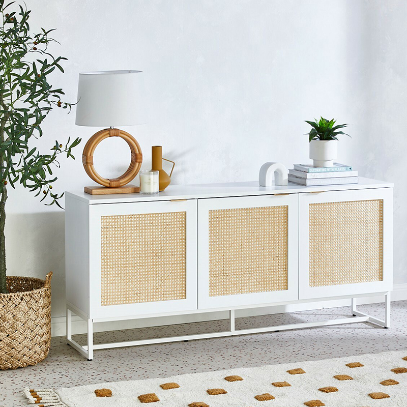 New Design 3 Doors Home Wood Furniture Rattan Sideboard Console Storage Cabinet