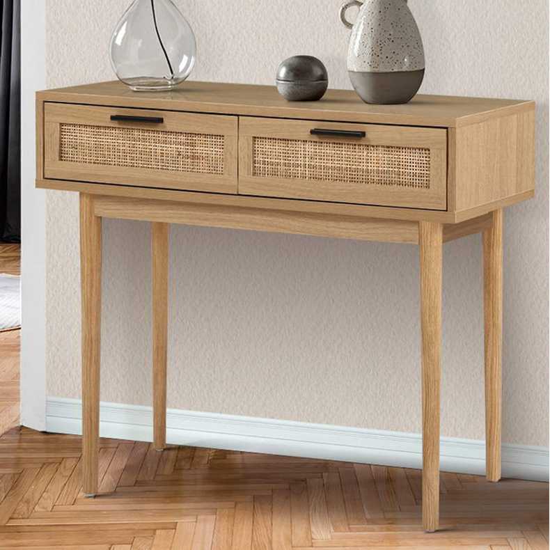 Modern Europe Style Living Room Furniture Console Table Rectangular Rattan 2 Drawers Console Table