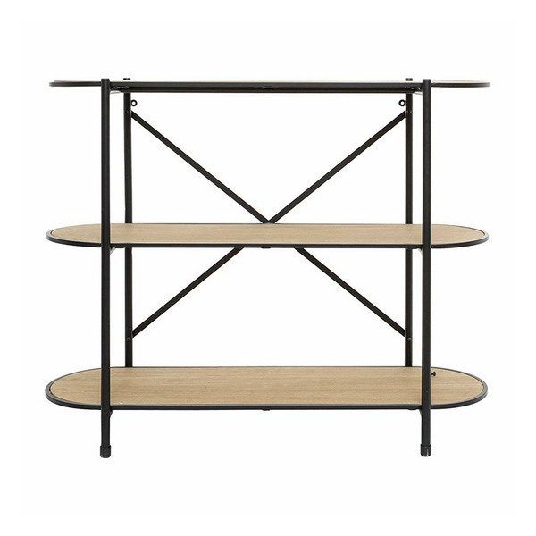 Modern 3 Levels Black Iron Wood Display Bookcase Shelving Book Storage Bookshelf for Home Office Restaurant Hotel