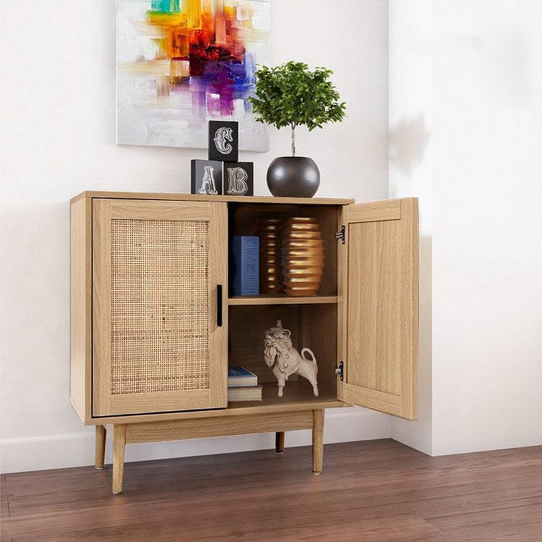 Natural color good quality living room rattan wooden kitchen sideboards buffet cabinets modern