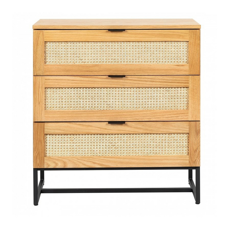 Bedroom Room Accent Particle Board Rattan Cabinet 3 Drawers Chest Pastoral Vintage White Paint Storage Decor Sideboard