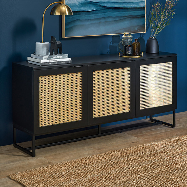 New Design 3 Doors Home Wood Furniture Rattan Sideboard Console Storage Cabinet