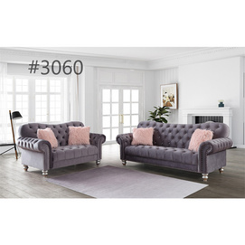 luxury living room furniture sliver wood leg gray velvet tufted living room Villa Colorful 3+2+1Seater Dubai Luxury Sofa set