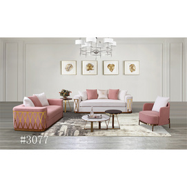 Simple Modern Luxury Living Room Furniture Set  Pink Velvet Fabric Gold Metal Sofa Set