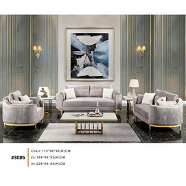 Gray velvet light luxury sofa set living room furniture set with gold stainless steel frame