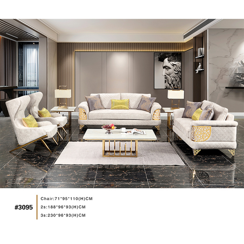 Light luxury Italian velvet sofa modern simple stainless steel sofa hotel living room combination sofa