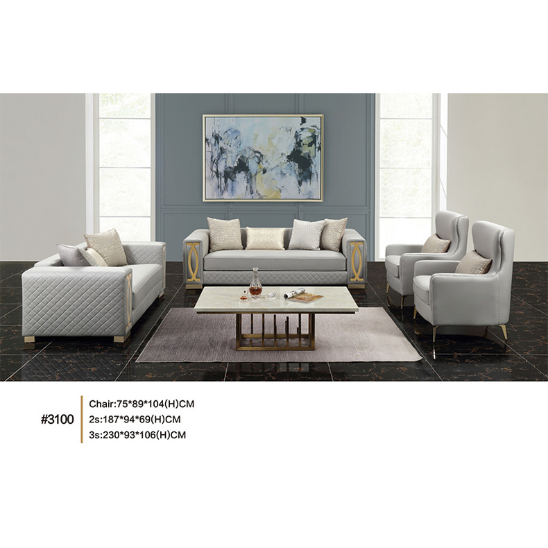 Modern Luxury Villa Living Room Sectional Sofa Set With Golded Stainless Steel Frame