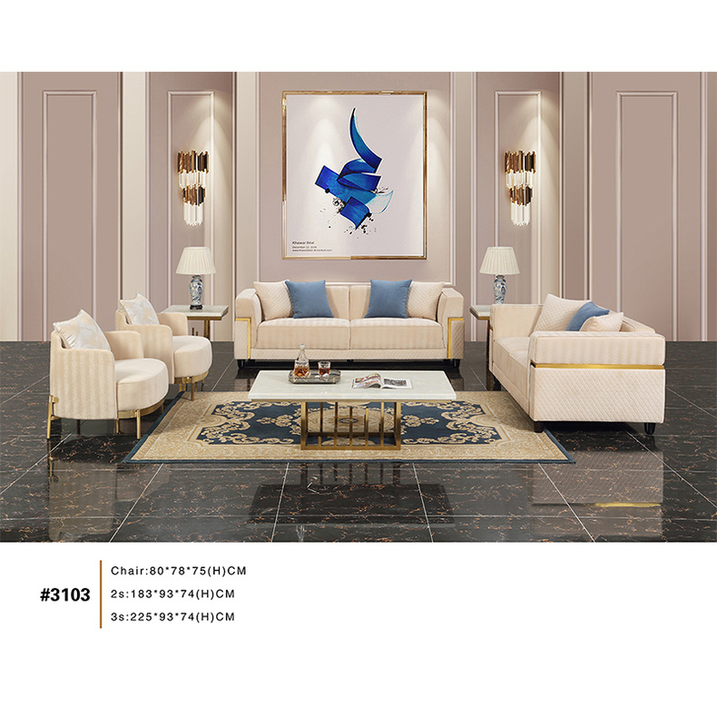 Royal modern sofa furniture luxury beige fabric sofa 1+2+3 sectionals living room sofa set