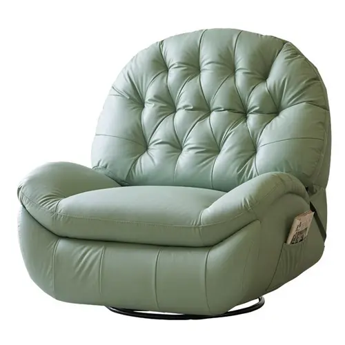Tufted back recliner with swivel and rocking function