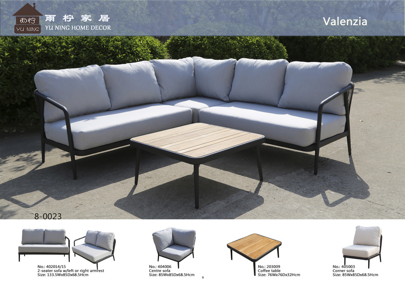 Valenzia Corner sofa set of 4 with FSC teak/Alu. coffee table